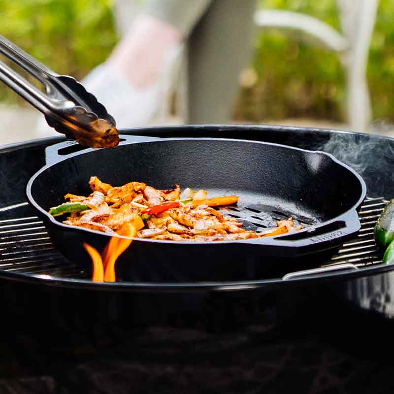 12 Inch Seasoned Cast Iron Dual Handle Grilling Basket - Image 3