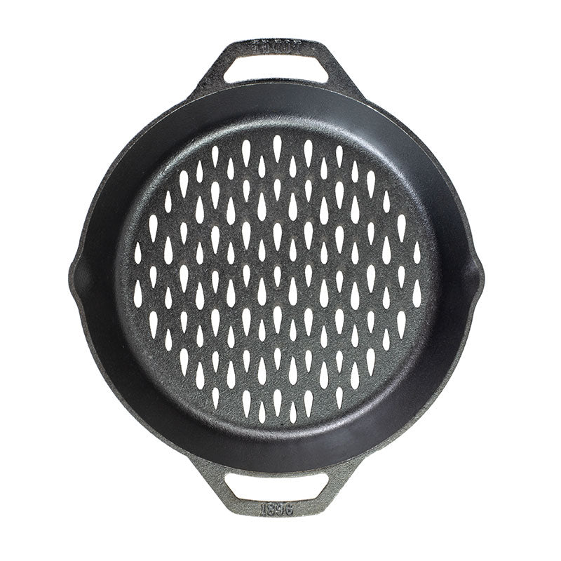 12 Inch Seasoned Cast Iron Dual Handle Grilling Basket - Image 2