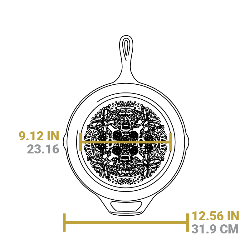12 Inch Seasoned Cast Iron Butterfly Sugar Skull Skillet - Image 7