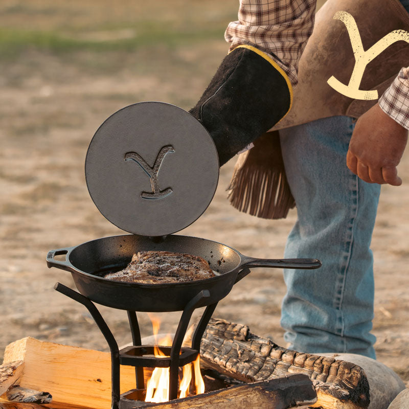 Yellowstone? 8 Inch Round Seasoned Cast Iron Power Y Grill Press - Image 4