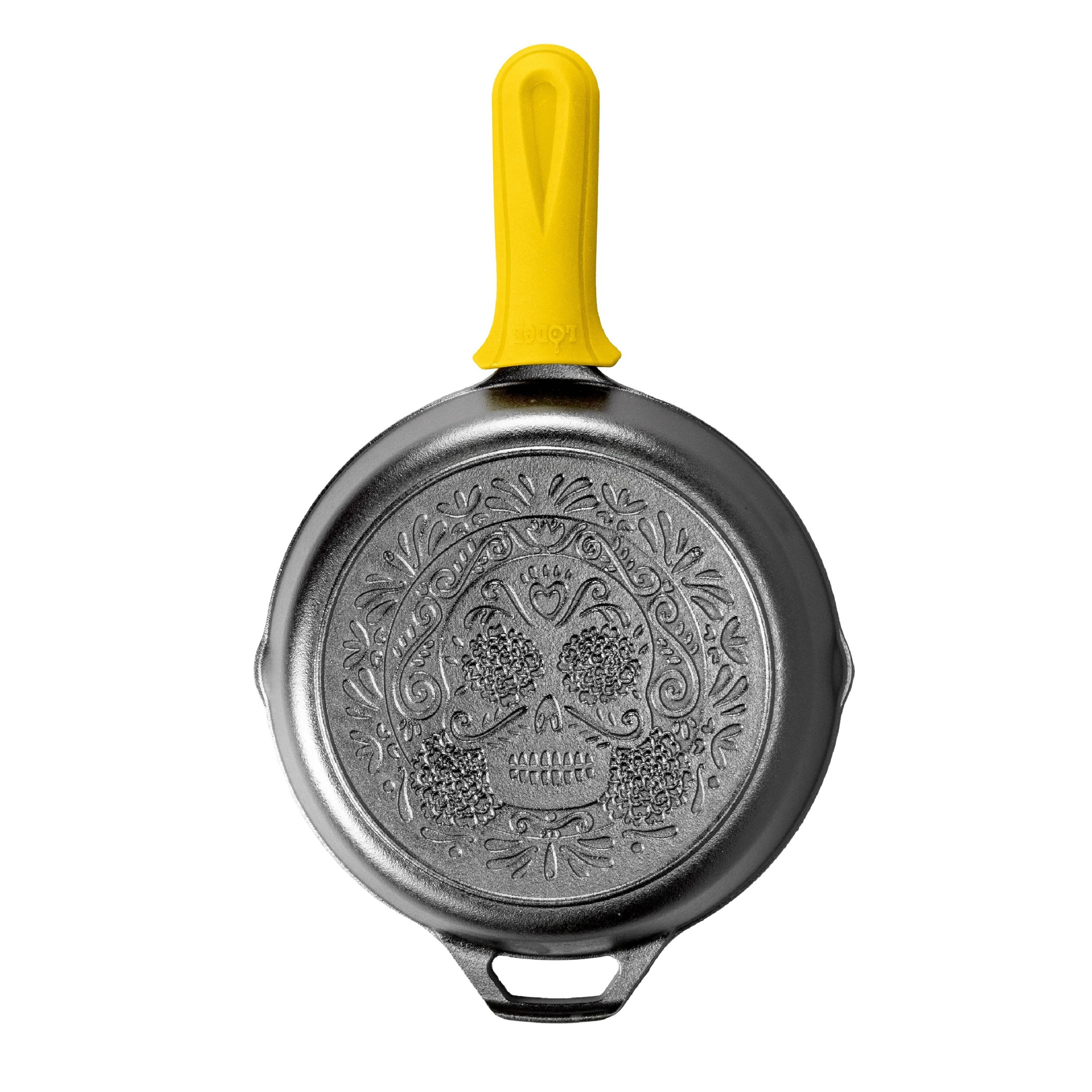 Seasoned Cast Iron Sugar Skull Skillet with Deluxe Handle Holder - Image 10