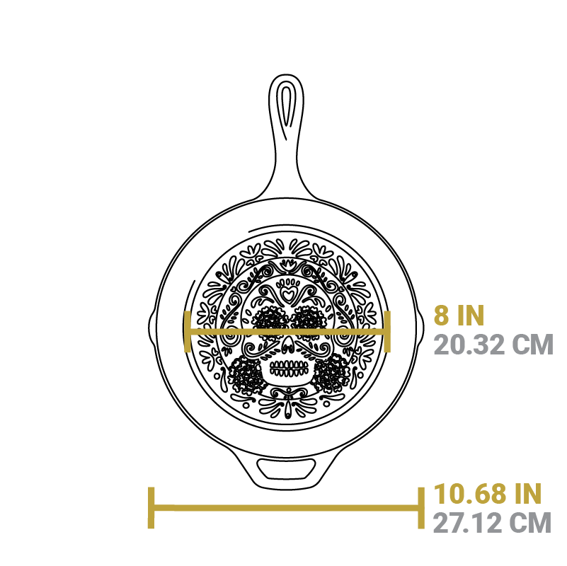 Seasoned Cast Iron Sugar Skull Skillet with Deluxe Handle Holder - Image 7