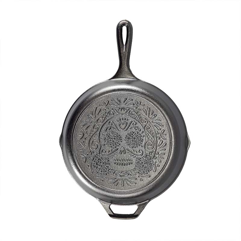 10.25 Inch Seasoned Cast Iron Sugar Skull Skillet - Image 9