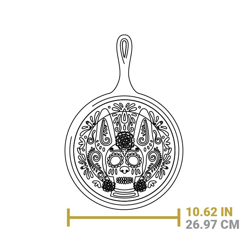 10.5 Inch Seasoned Cast Iron Xolo Sugar Skull Griddle with Deluxe Handle Holder - Image 7